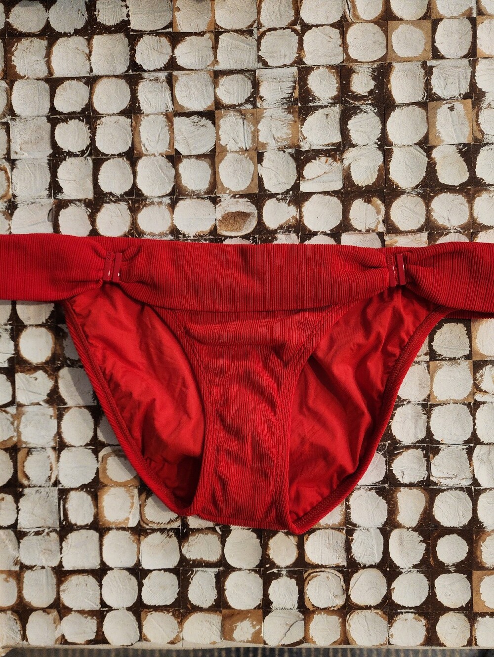 NEW! VIX PAULA HERMANNY SZ S Red Ribbed Bikini Bottoms Red Metal Sides